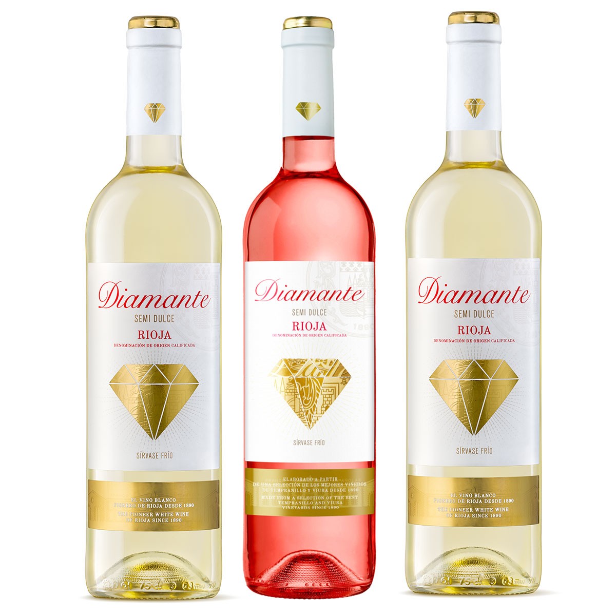 Todo Diamante: 2 Diamante Blanco semi dulce + 1 Diamante Rosado semi dulce