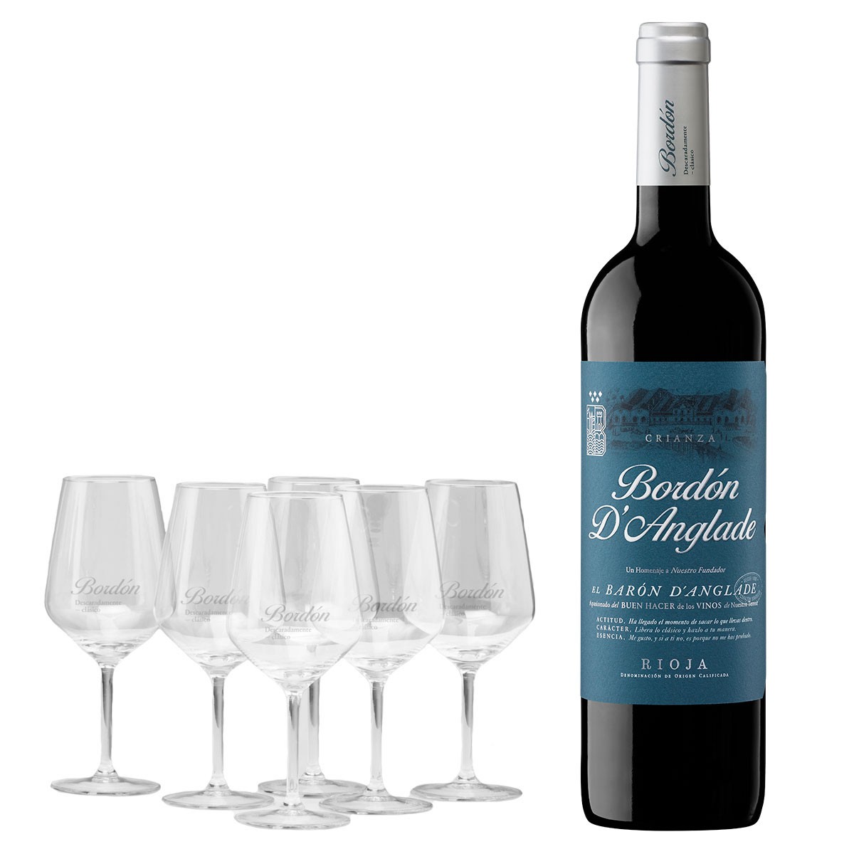 Pack 6 bot Bordón D\'Anglade Crianza con regalo de 6 copas